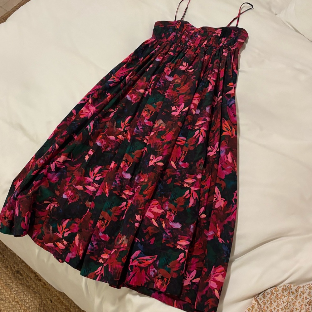 Ulla Johnson Floral Midi Dress in Dark Pink & Green